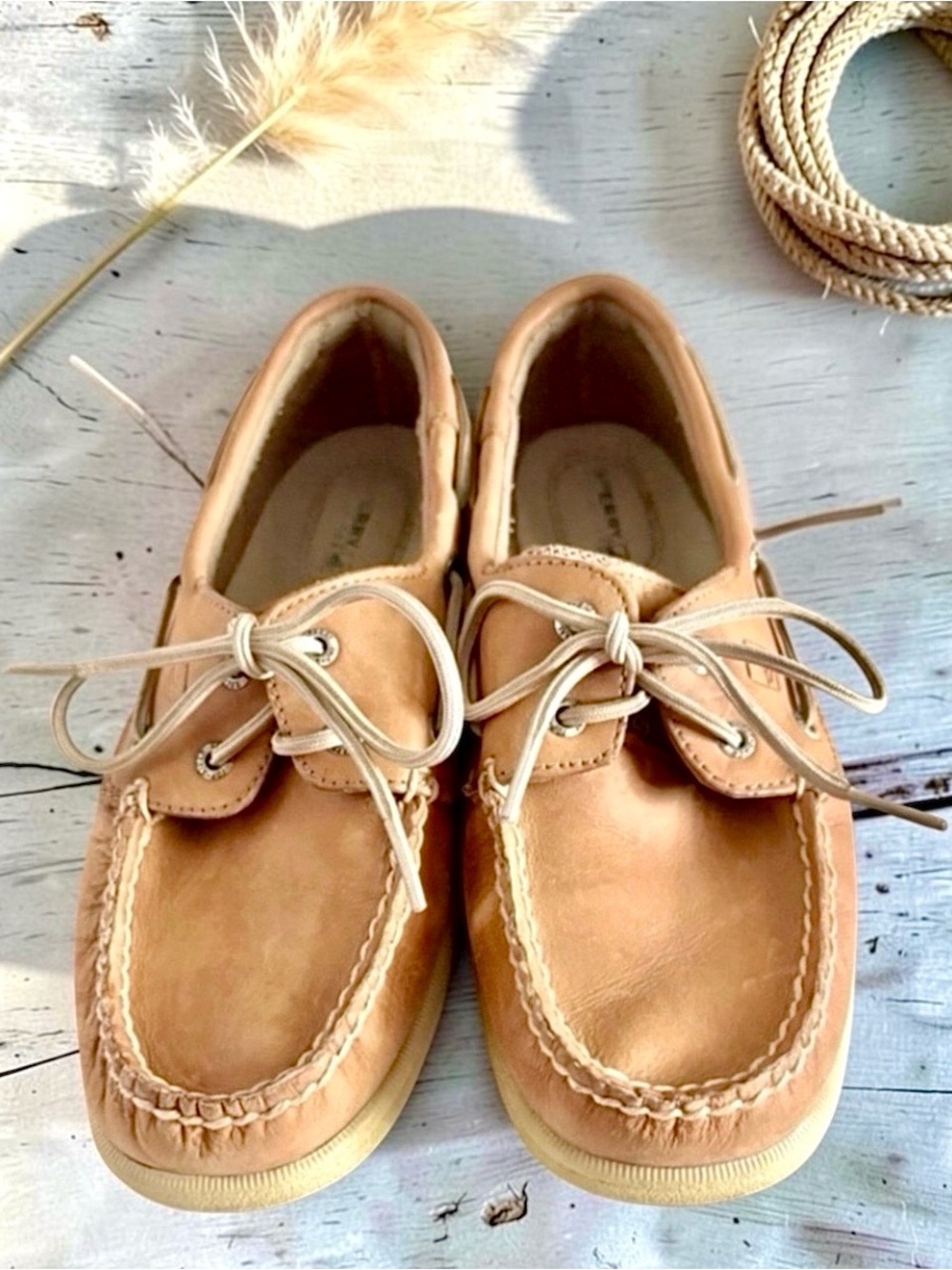Sperry Top‑Sider Tan Leather Boat Shoes Wide Width Women’s 6.5 - Picture 10 of 15